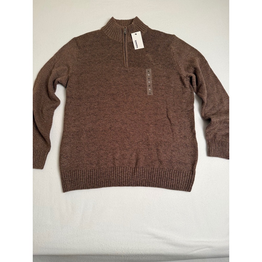 Sonoma Goods For Life Mens Quarter-Zip Sweater XL Toffee Nep Brown Mock Neck NWT